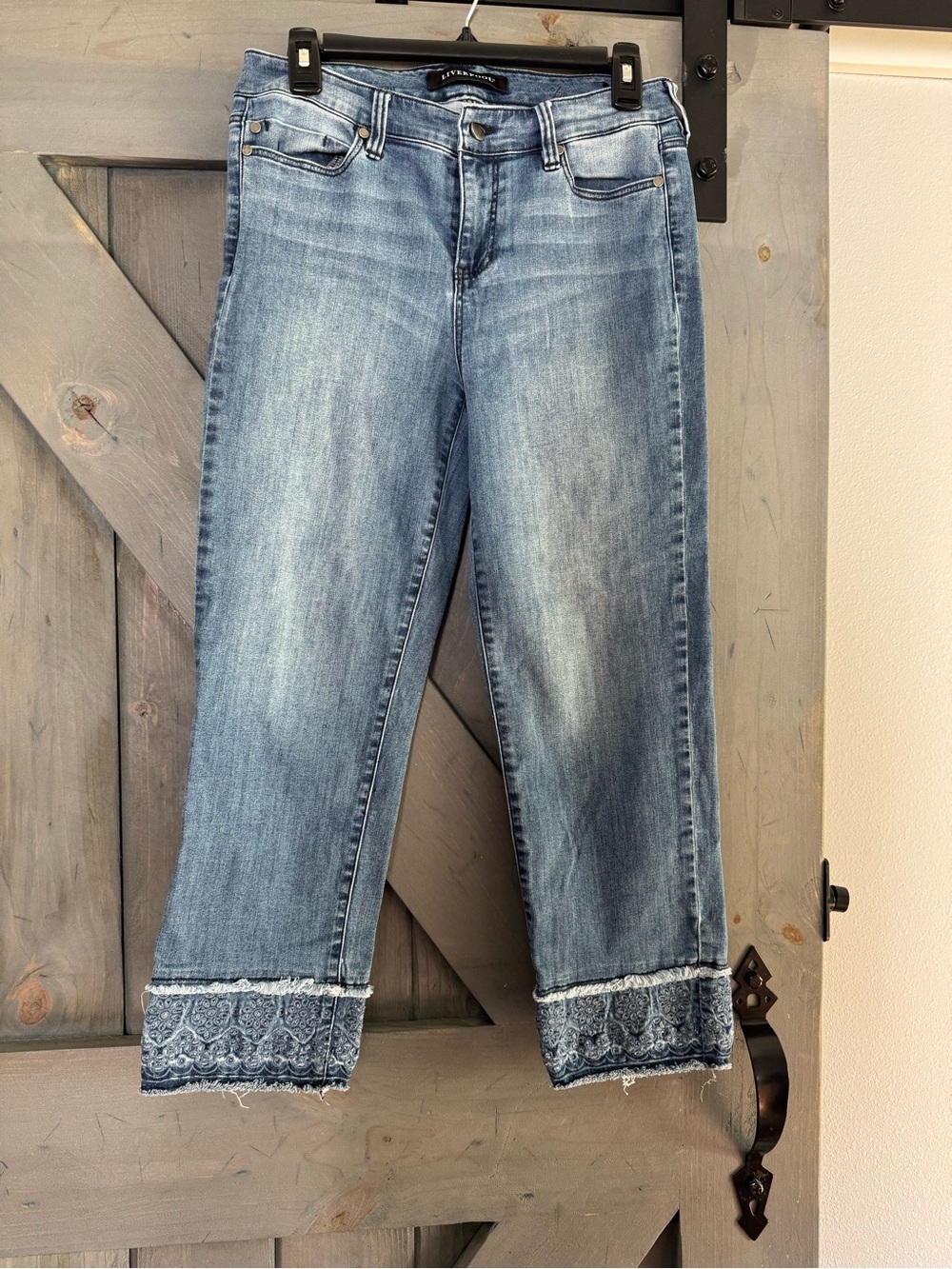 Liverpool Light Blue Crop straight Jeans with Lace Hem